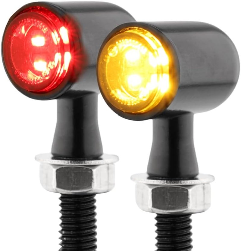 TSUNG Mini Motorcycle Turn Signals Light LED Micro Blinkers for Front/Rear Universal Aftermarket Small Indicator for Cafe Racer Bobber Cruiser Street Bikes (D-Black Red&Amber) - Image 1